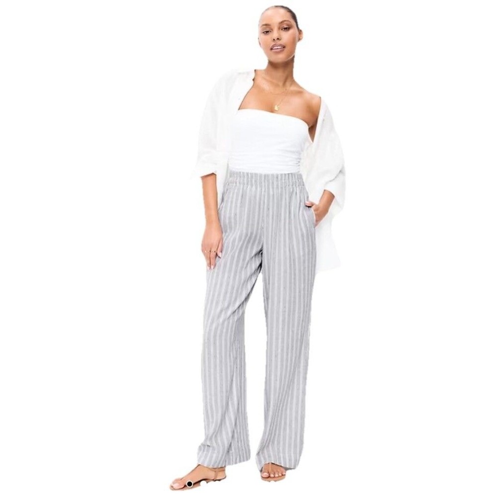 Old‎ Navy High Waisted Linen Blend Wide-Leg Pants Nautical Boho Beach Sz 4X